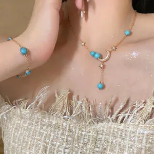 18K Vergoldet Kunstharz Zirkonia Blume Kleeblatt Schmuckset Für Damen Elegant Stern Mond Halskette Und Armband Set Zubehör