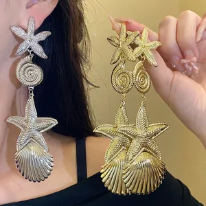 Western Mode Metall Ozean Seestern Meerschnecke Muschel Ohrhänger Für Damen Luxus Gold Silber 925 Sterling Silber Ohrstecker Schmuck