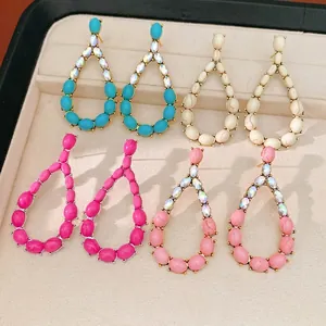 Orecchini a Bottone Cavi a Goccia Vintage per Donna con Strass e Pietra Artificiale Perno in Argento Gioielli di Moda