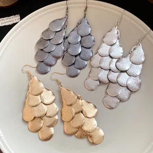 Vintage matte metallic teardrop tassel earrings in gold silver and gunmetal grey