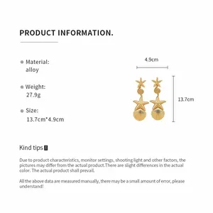 Größen-Infografik für goldene Seestern- und Muschelohrringe aus Legierung, 13,7 cm hoch