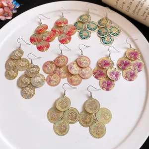 Vintage floral oil-drop geometric fringe drop earrings in multiple colors for women