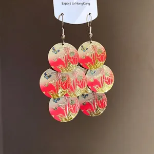 Exaggerated drip oil floral earrings with tulip and butterfly print in pink and gold