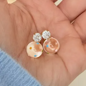 Orecchini a Bottone in Zirconia Placcati Oro 18k con Pois Colorati per Donna Orecchini a Sfera Trasparente dal Design di Nicchia