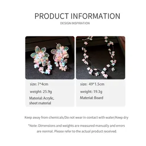 Product details for acrylic flower jewelry set including sizes and weights specifications