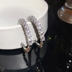 Elegant super shiny zircon C-shaped hoop earrings with minimalist Korean style for women