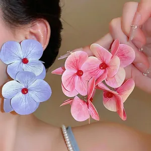 Pendientes de Botón de Flor Artificial de Gran Tamaño Bohemios con Poste de Plata de Ley 925 Joyas Florales de Vacaciones para Mujer