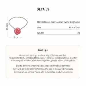 Detail view showing dimensions and materials of sweet zircon floral pearl necklace