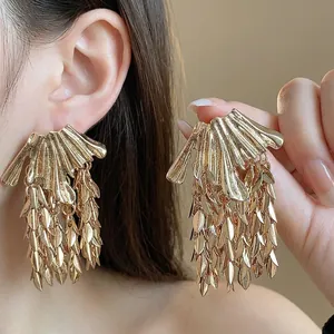 Luxury Exaggerated Gold Silver Wheat Ear Leaf Tassel Stud Earrings With 925 Sterling Silver Post For Women Fashion Jewelry