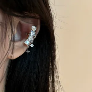 Koreanischer Stil Luxus Zirkonia Nordstern Ohrklemme Für Damen Ohne Ohrloch Kupfer Elegante Stern Anhänger Ohrringe Schmuck Zubehör