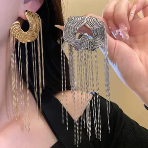 Fashion Alloy C-Shape Tassel Earrings With Silver Earring Post Elegant Long Ball Chain Drop Earrings For Women Jewelry