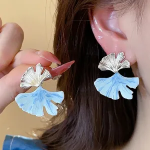 Exquisite Ginkgo Leaf Stud Earrings With 925 Sterling Silver Earring Post Drip Oil Enamel Elegant Jewelry For Women