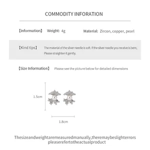 Detailed specifications and size guide for elegant fan-shaped pearl and zircon earrings