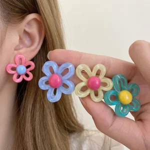 Resin Flower Stud Earrings For Women Sweet Fresh Hollow Petal Jewelry With Silver Earring Post For Vacation Daily Wear