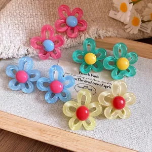 Sweet romantic resin flower stud earrings set with s925 silver needles for women and girls