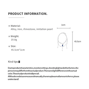 Detailed product info showing dimensions and materials for the double-layer pearl necklace