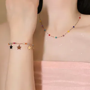 Set di Collana E Bracciale in Rame Stile Resort Con Ciondoli a Stella e Perline di Vetro Irregolari Multicolore Gioielli Donna