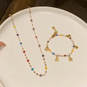 Set di gioielli bohémien in acciaio inossidabile dorato con perline e ciondoli a stella