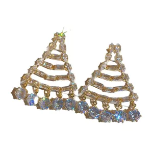 Elegant geometric triangle stud earrings with sparkling zircon fringe for women, party style