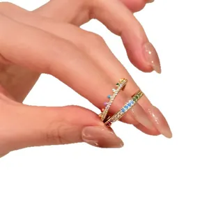 Elegant 18k gold plated open rings with colorful rainbow cubic zirconia for women