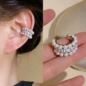 Polsino dell'Orecchio in Perle Artificiali e Strass di Lusso da Donna Senza Perforazione in Rame Placcato Argento Orecchini Gioielli