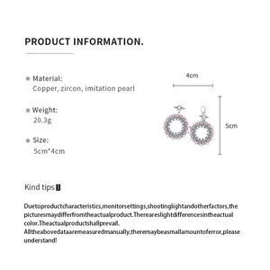 Detailed size and material information for flower dream zircon pearl stud earrings