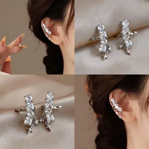 Zirconia Star Ear Cuff Non Pierced Copper Earrings For Women Silver Plated Geometric Star Clip On Earring Jewelry Gift