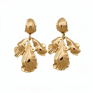 Elegant vintage gold-plated leaf drop earrings for women fashion luxury jewelry accessory