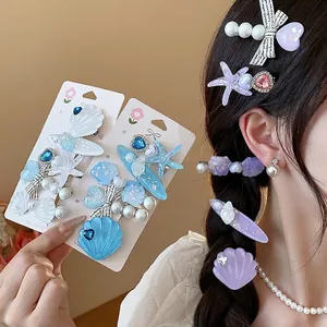 Exquisite Resin Starfish Shell Artificial Pearl Hair Clips Vacation Style Rhinestone Duckbill Clips For Women Elegant Hair Accessories