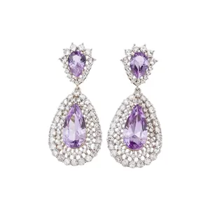 Elegant vintage palace style purple zircon teardrop hollow drop earrings for women