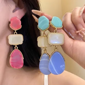 Vintage Palace Style Resin Geometric Water Drop Earrings With Silver Earring Post Gold Plated Luxury Fashion Earrings For Women