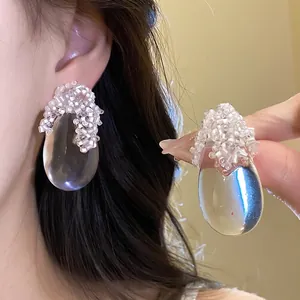 Orecchini Bottone Resina Goccia Donna Con Perno In Argento Elegante Trasparente Goccia D'acqua Design Piccolo Gioielli Regalo