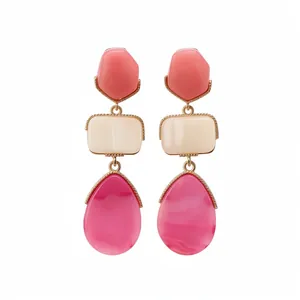 Vintage palace style resin teardrop earrings with pink and cream geometric stones