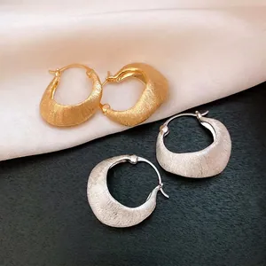 Vintage 18K gold plated brushed metal hoop earrings in elegant gold and silver finishes