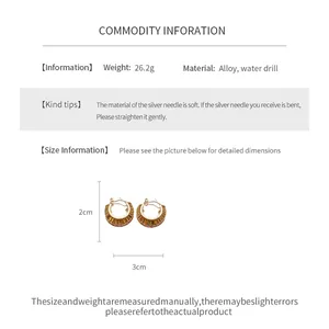Detailed size guide for gold-tone hoop earrings with brown gemstones and silver needle
