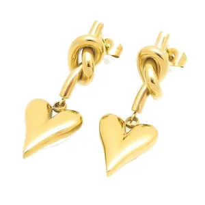 Elegant gold stainless steel knot rope heart-shaped drop earrings for women stylish jewelry