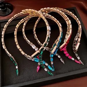 Collana Geometrica Vintage Con Strass Colorati Per Donna In Rame Placcato Oro Gioielli Di Moda Per Feste Di Banchetto Di Lusso