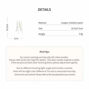Detailed size and material specifications for elegant pearl tassel threader earrings