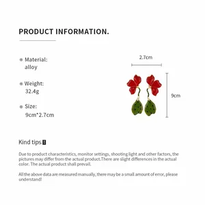 Product specification detail for vintage floral enamel drop earrings in alloy