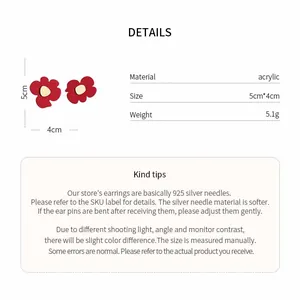Detailed specs of red acrylic flower accessories with size and weight info