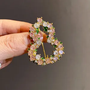 Vintage 18k επίχρυση καρφίτσα hulu με λαμπερά ροζ και λευκά ζιργκόν για γυναίκες