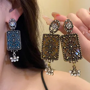 Orecchini Pendenti Quadrati in Lega di Strass in Stile Vintage Palace per Donna Orecchini Geometrici Cavi di Lusso Gioielli color Oro Antico Argento