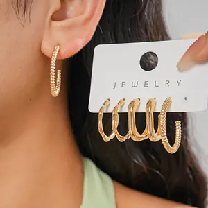 European Metallic Geometric Stud Earrings Collection Iron Electroplated Gold Silver Rhinestone Minimalist Fashion Jewelry