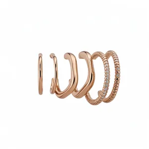 6-piece rose gold geometric ear cuff set featuring polished round and square metal designs