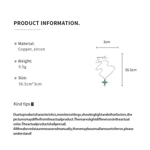 Detailed product specs for a copper cross necklace with green zircon stones, length 56.5cm