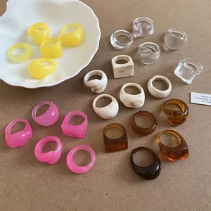 Trendy candy resin plain ring set with exaggerated niche designs for women