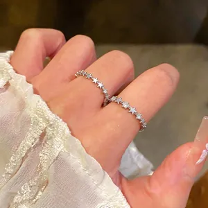 Korean Style Zirconia Star Daisy Open Ring Adjustable Light Luxury Copper Finger Ring For Women Fashion Jewelry Gift