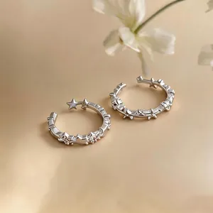 Minimalist silver open rings with zircon star motifs for women's fashion jewelry