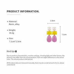 Retro resin teardrop pendant earrings with precise measurement details and material info