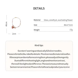Spécifications détaillées du collier de perles avec pendentif rose séchée et améthyste